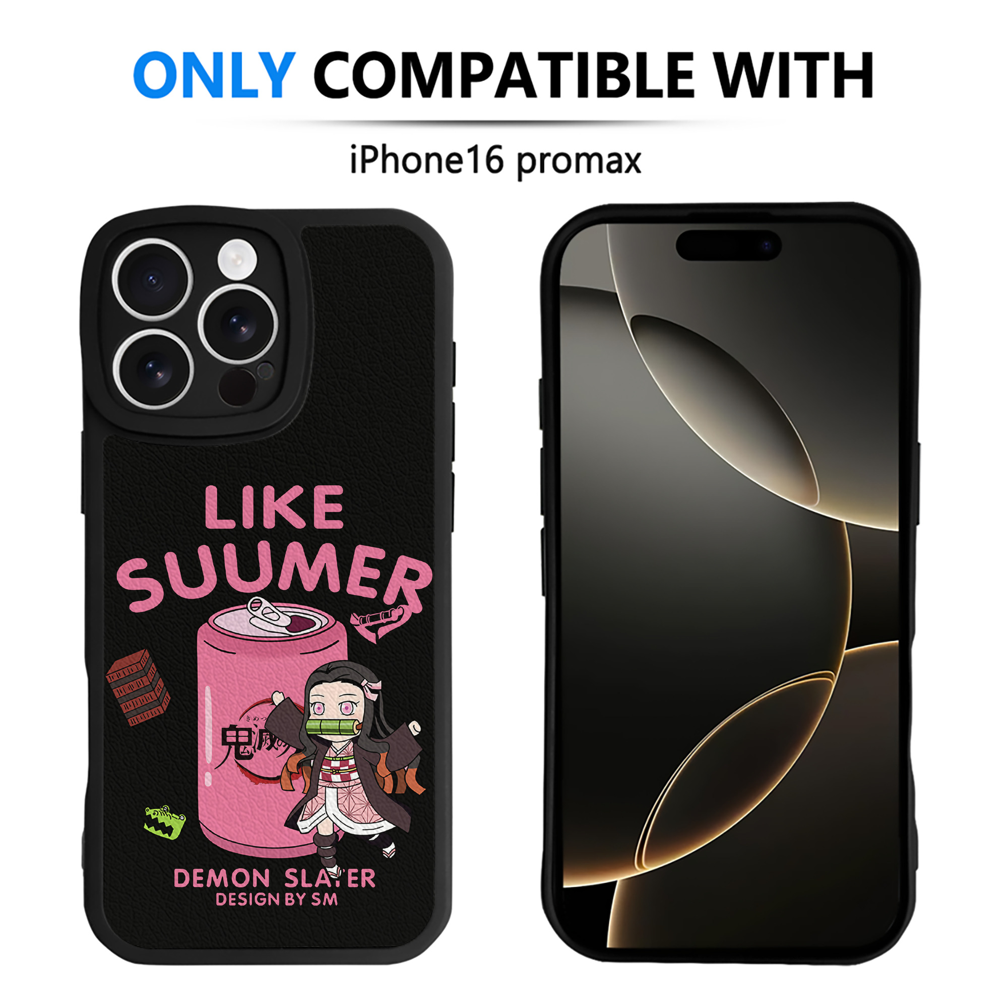 （画像用） 鬼滅の刃（きめつのやいば）竈門 禰󠄀豆子／かまど ねずこ Kamado Nezuko 【iPhone 16シリーズ対応】シリコンスマホケース（レザー調） 材質：シリコン